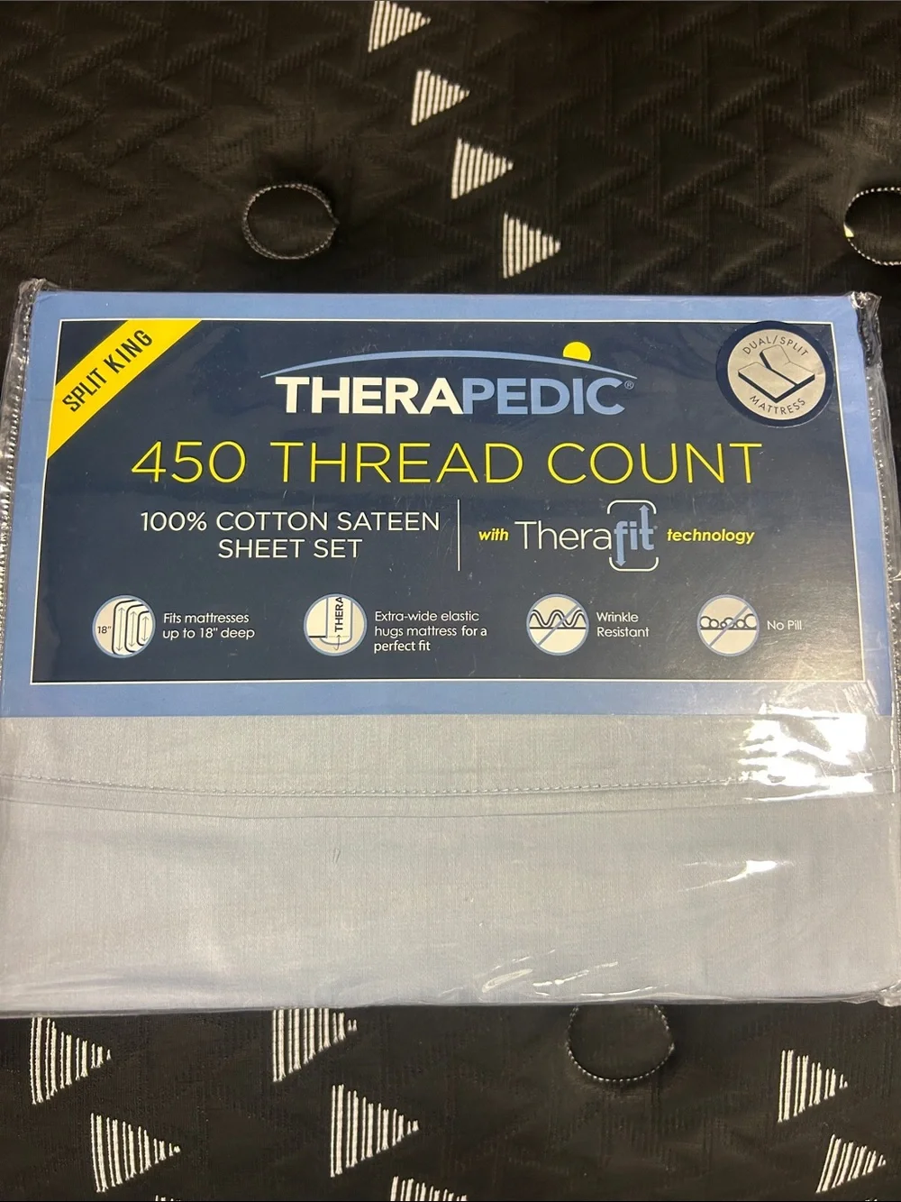 Therapedic 450 Thread Count Cotton Sateen Sheet Set - Light Blue (Split King)